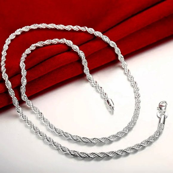 Awesome 24 Inch Long Rope Necklace 4mm Wide, Stamped Solid 925 Sterling Silver - Picture 2 of 8